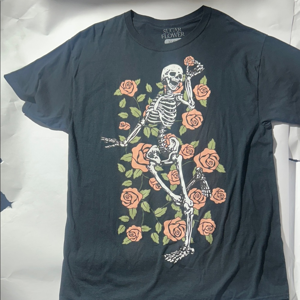 Sugar Flower - Skeleton w/ Roses - Black Graphic T-Shirt